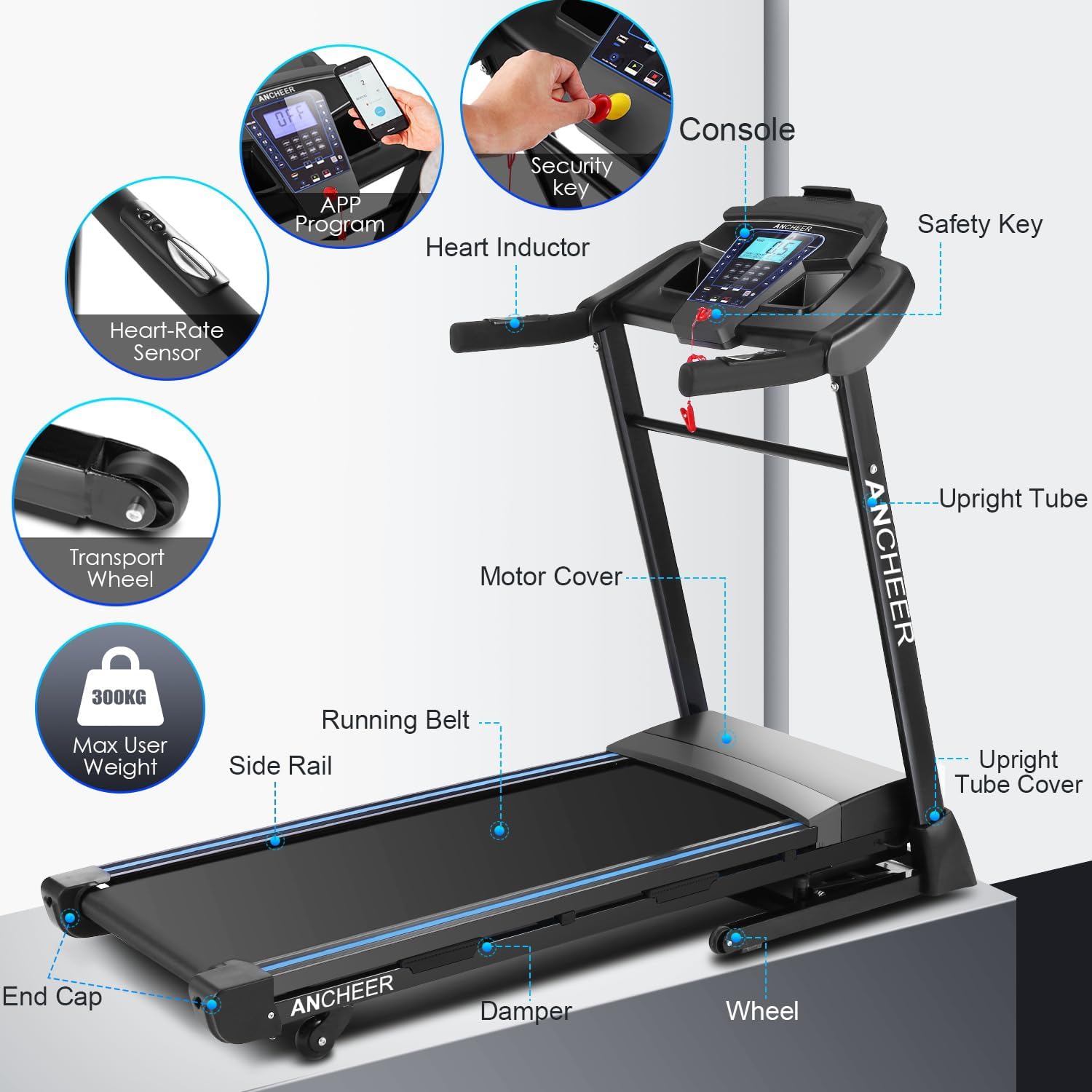 Treadmill with Auto Incline 15% and 300lb Capacity for Home C141282