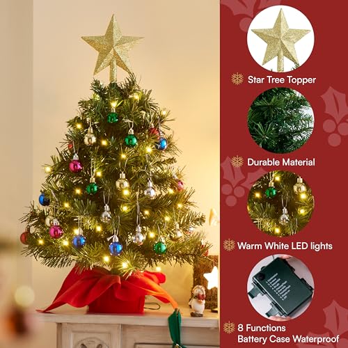 24" Mini Christmas Tree Tabletop Set with LED Lights and Star Treetop Z113832