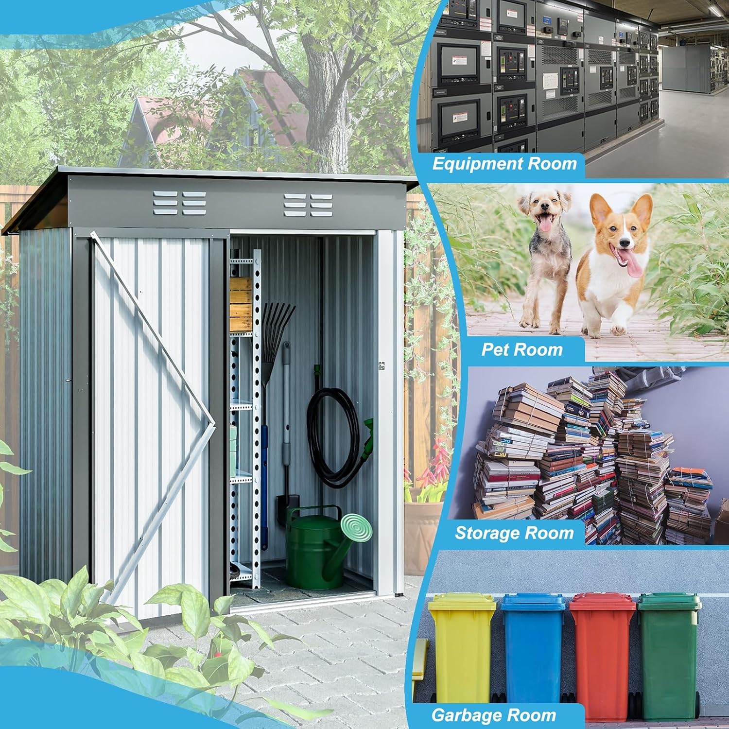 Outdoor Storage Shed, Galvanized Metal Garden Shed with Lockable Doors D282