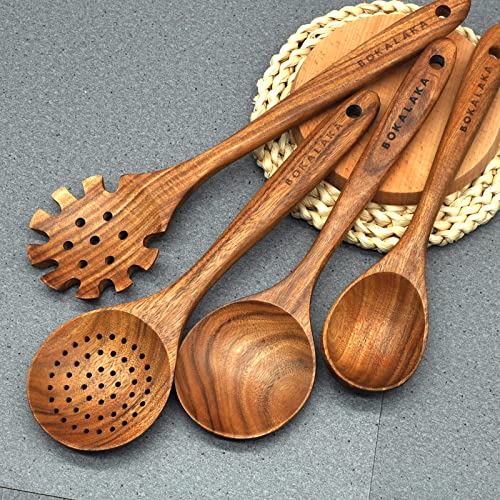 Natural Teak Wooden Spoons for Cooking, 10-Piece Kitchen Utensil Set I607645