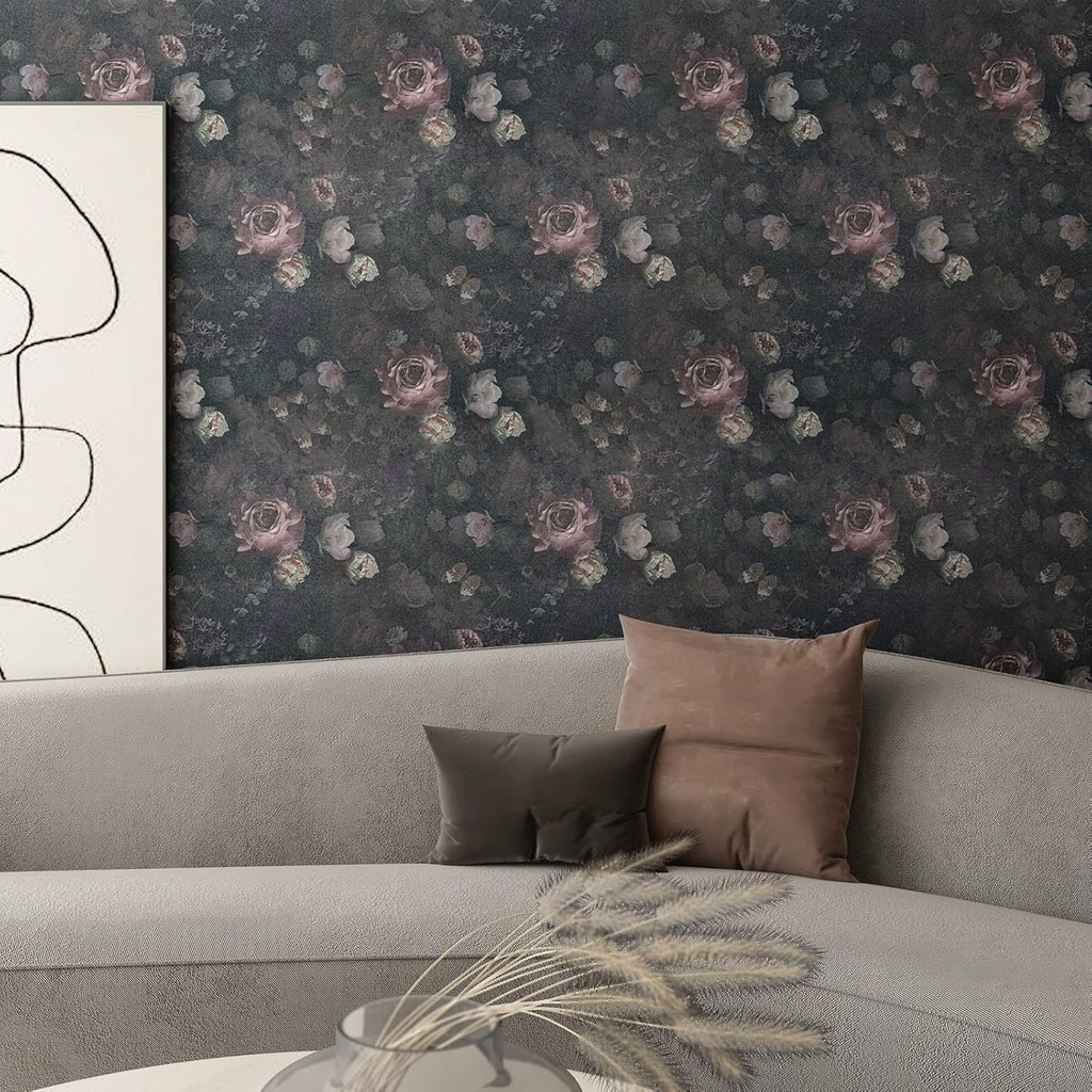 Vintage Dark Floral Peel and Stick Wallpaper Roll for Bedroom Bathroom G20007