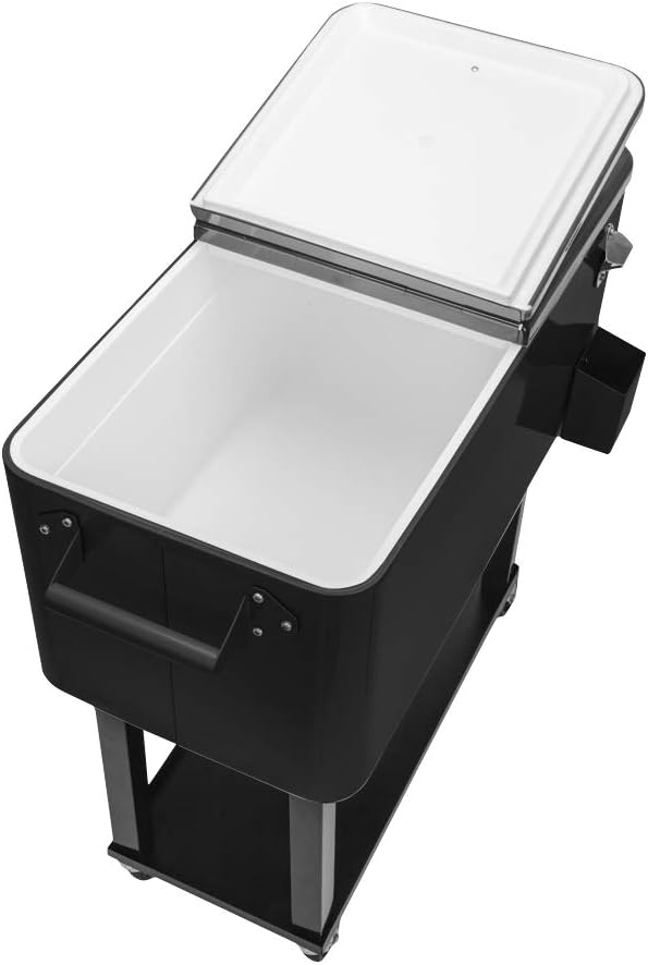 80 Quart Rolling Ice Chest Cooler Cart with Shelf and Bottle Opener L58934