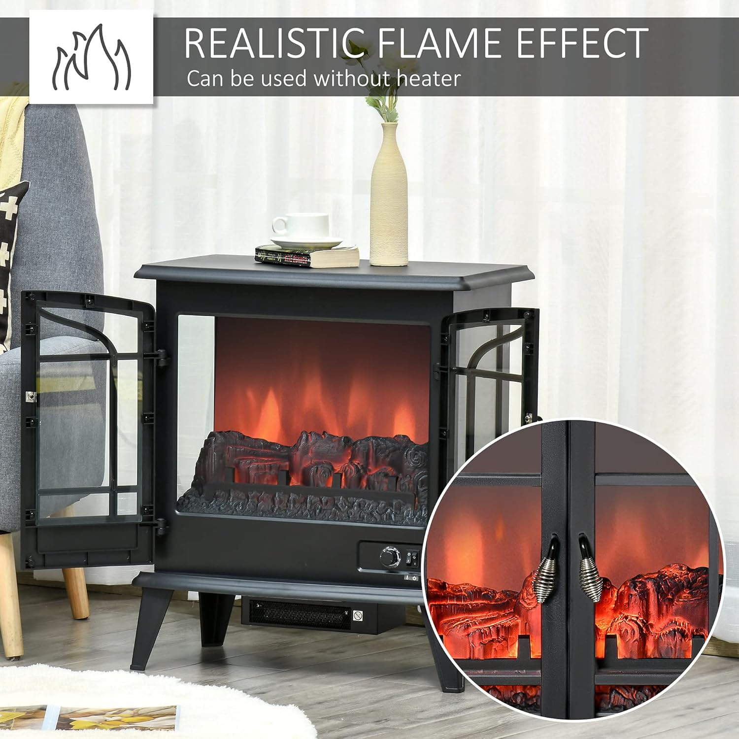 Electric Fireplace Heater, Freestanding Stove with LED Flames, 1400W V13182