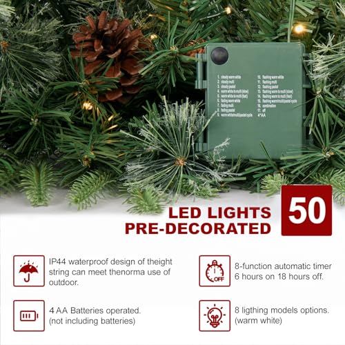 Pre-Lit Artificial Christmas Garland with Dual Color LED Lights and Remote Timer Q9646
