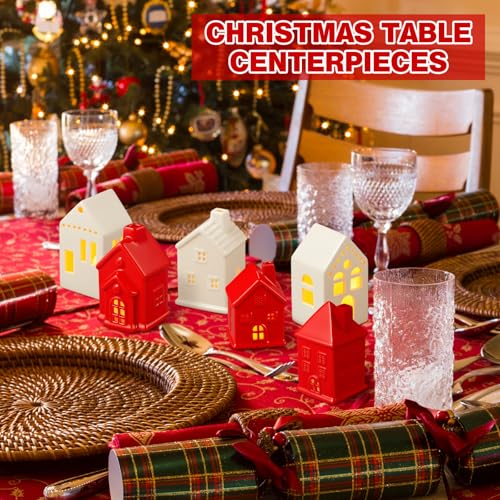 Ceramic Christmas Village Houses LED Lighted Set for Tabletop Mantel Decor K3883