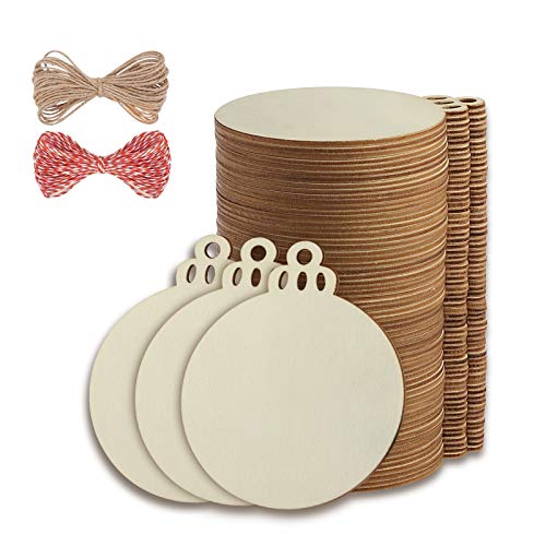 50PCS 4-Inch Wooden Christmas Ornaments, Unfinished Pre-Drilled Wood Slices for DIY Crafts G888