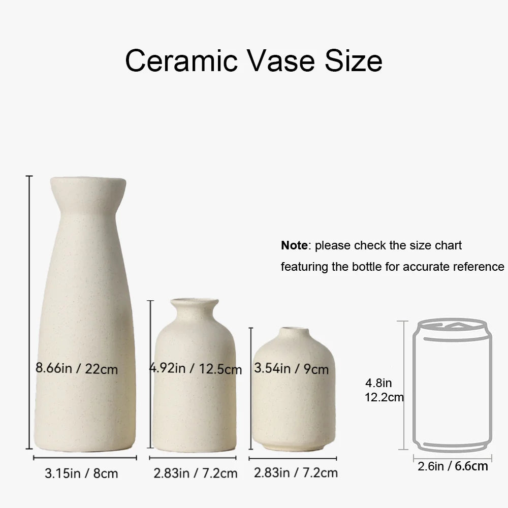 Set of 3 Beige Ceramic Vases for Home Decor V7306