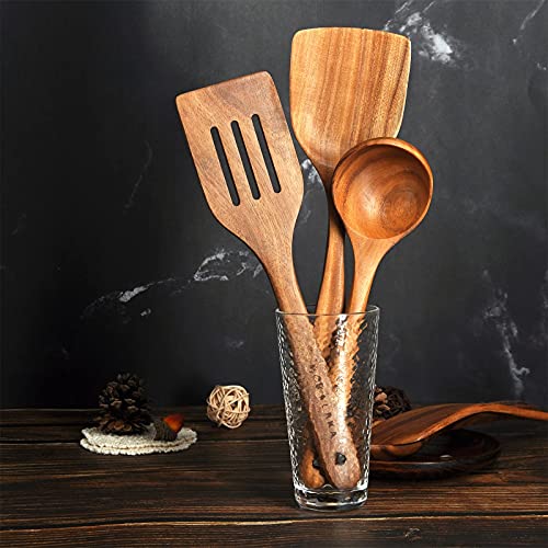 Natural Teak Wooden Spoons for Cooking, 10-Piece Kitchen Utensil Set I607645