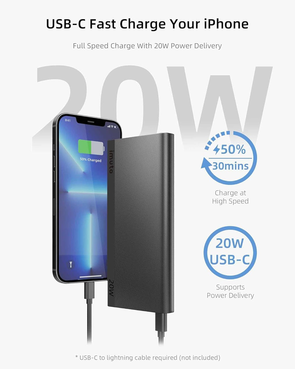 Slim 10000mAh Portable Charger 20W PD USB-C Fast Charging Power Bank L5994