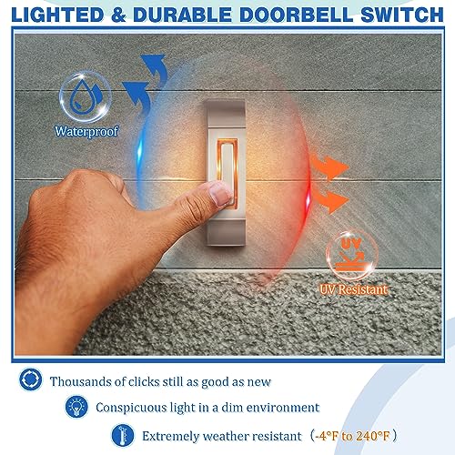 Wired Doorbell Chime Kit with 2 Lighted Metal Push Buttons E740031