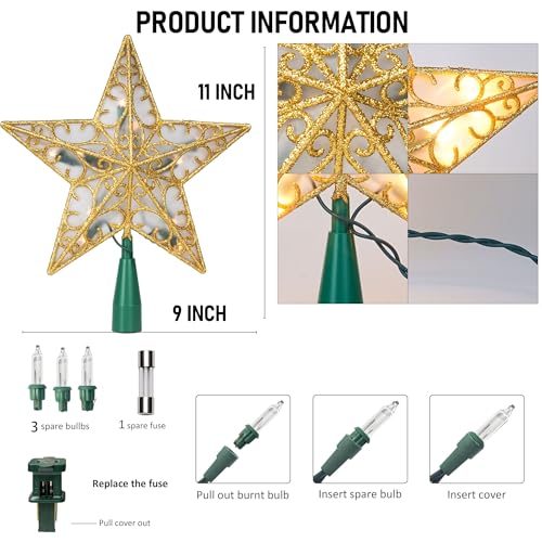Glitter Star Tree Topper with Lights, Gold I966054