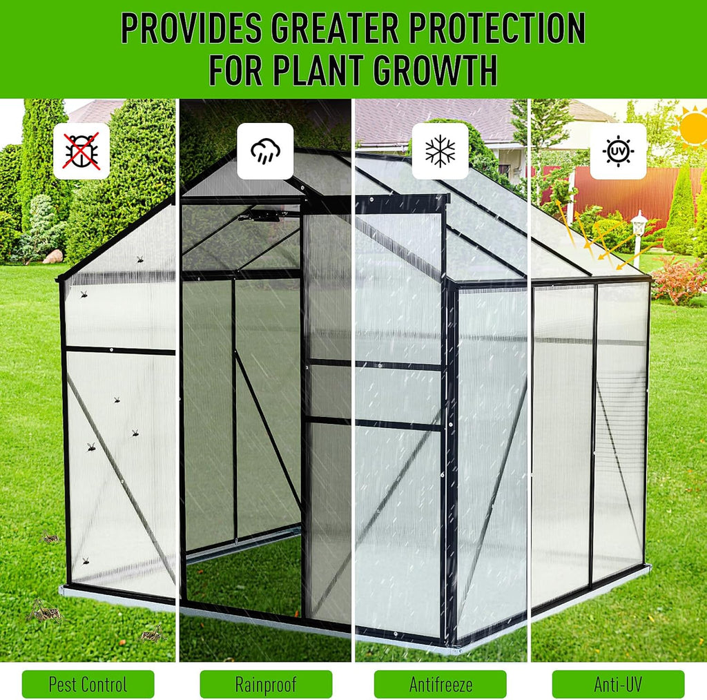 10x6 FT Polycarbonate Greenhouse with Sliding Door and Adjustable Vent Window J403189