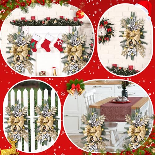Prelit Teardrop Christmas Swag 24 Inch for Staircase Wall Window Decor L968037