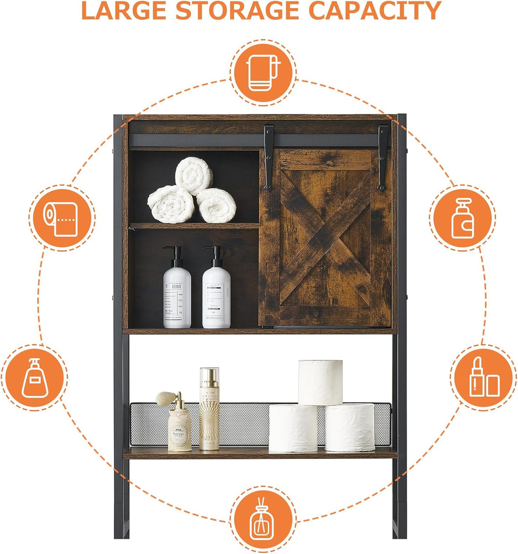 Over the Toilet Storage Cabinet with Sliding Door and Adjustable Shelf, Rustic Brown X683778
