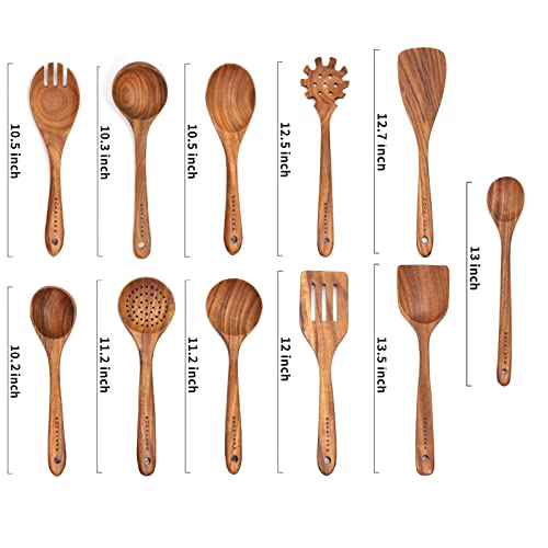 Natural Teak Wooden Spoons for Cooking, 10-Piece Kitchen Utensil Set I607645