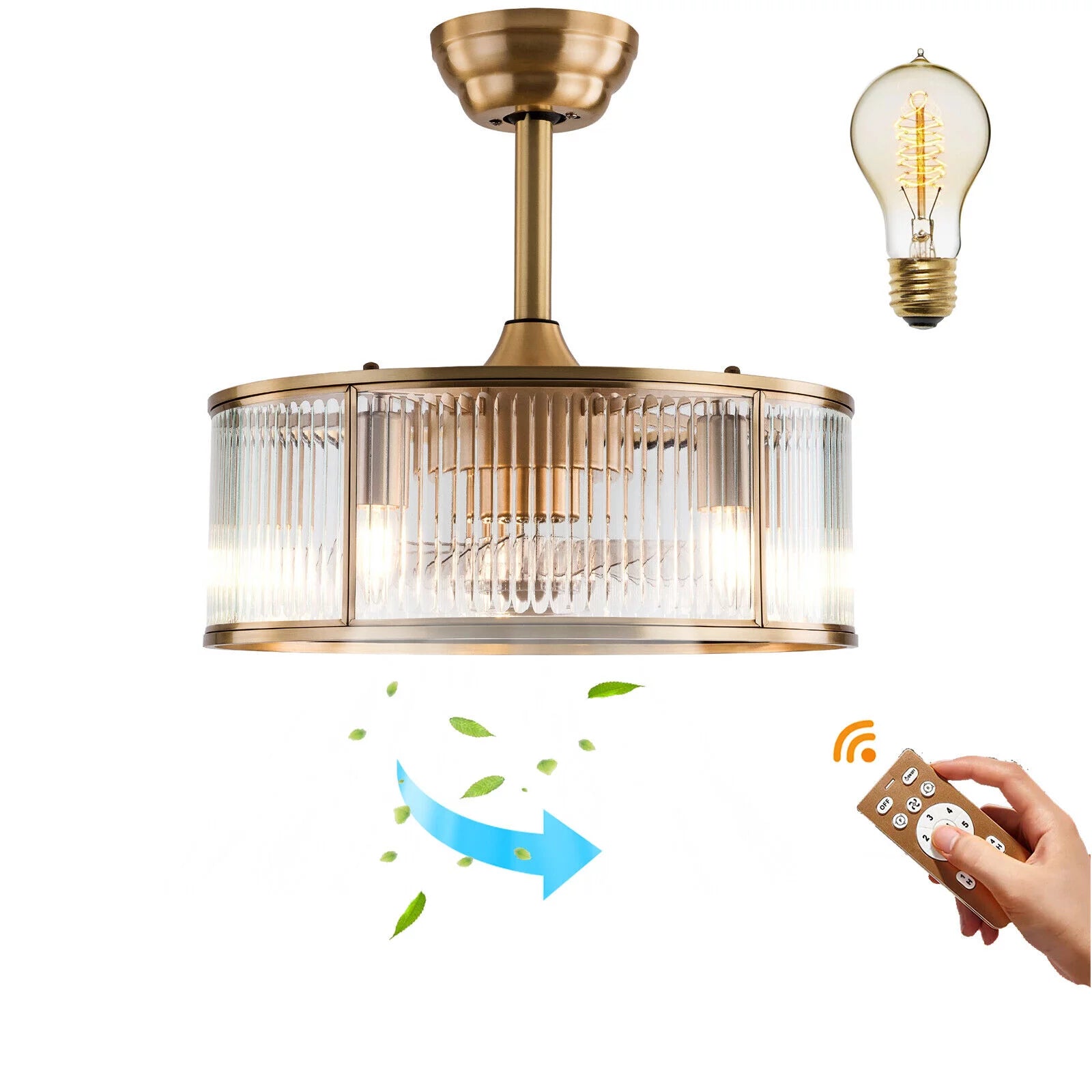 Farmhouse Ceiling Fan Light Gold With Remote Control S819588