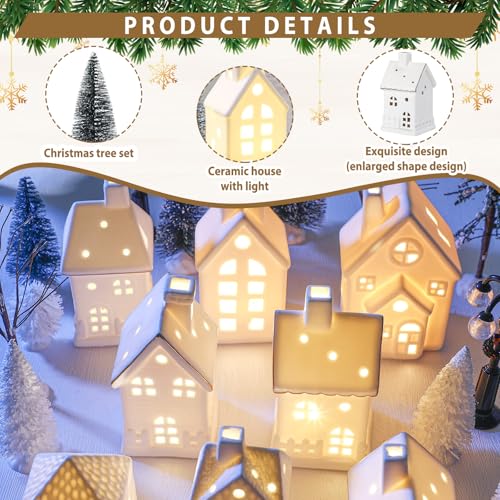 28 Pcs Ceramic LED Christmas Village Set with Houses, Trees & Lamp Posts Y25286