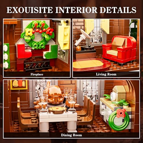 House Building Set with LED Light, Christmas Snow House Kit, Building Blocks Model Toys, 1445 PCS W322725