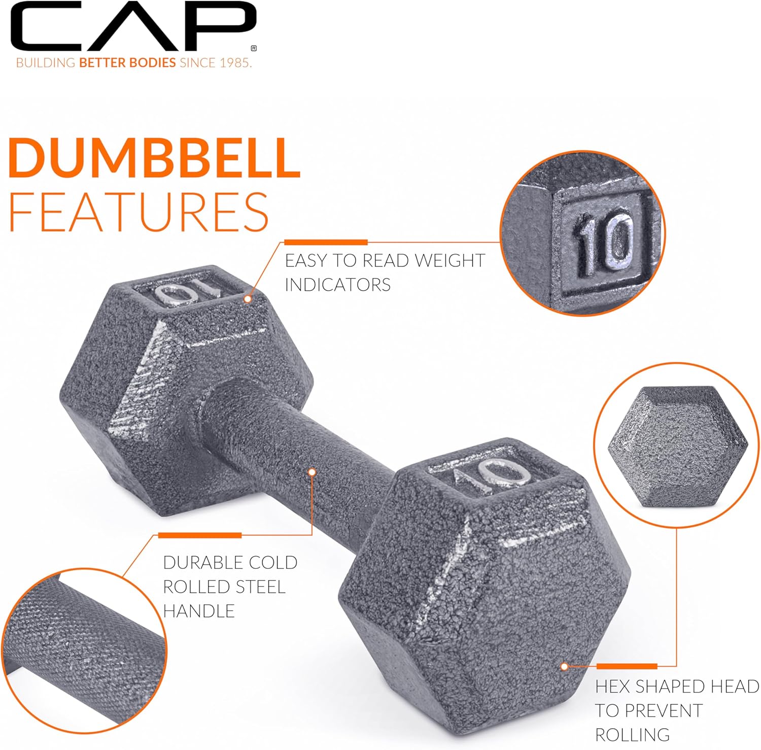 Cast Iron Hex Dumbbell, 45 lb B244