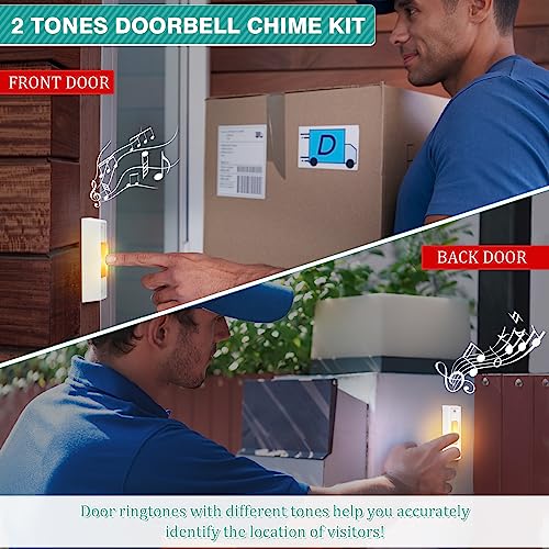 Wired Doorbell Chime Kit with 2 Lighted Push Buttons for Front and Rear Door U62055