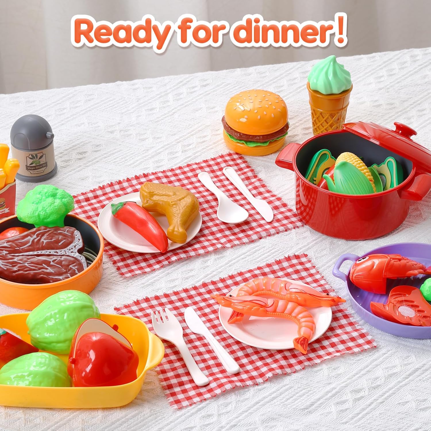 Play Sink with Running Water, Kitchen Sink Toys with Electric Faucet, Kids Pots and Pans Set with Play Food and Storage Basket C7518