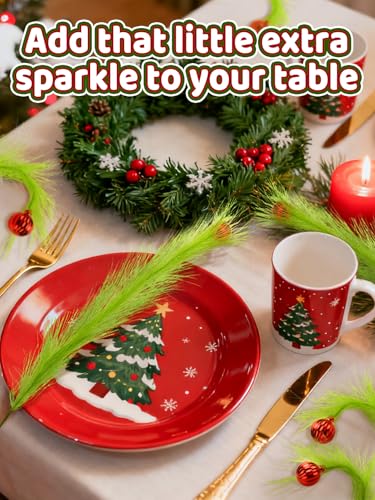 Lime Green Fluffy Curly Christmas Tree Picks with Red Ball, 8 Pieces P907332