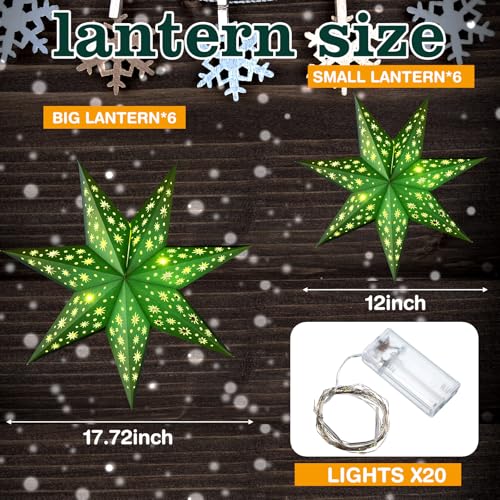 Sage Green 3D Paper Star Lantern Hanging Ornament with String Light M89680