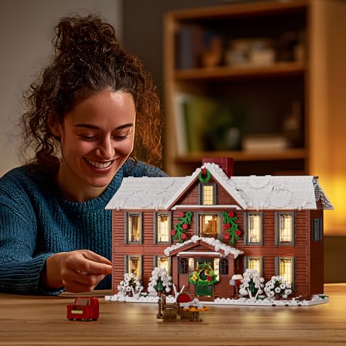 House Building Set with LED Light, Christmas Snow House Kit, Building Blocks Model Toys, 1445 PCS W322725