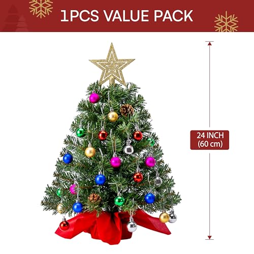 24" Mini Christmas Tree Tabletop Set with LED Lights and Star Treetop Z113832