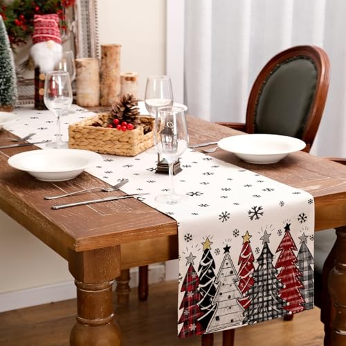 Christmas Table Runner 13x72 Inch, Red Winter Holiday Decor H348