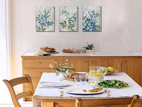 Blue Flowers Canvas Wall Art Floral Blossom Painting Framed for Bedroom Living Room Y754
