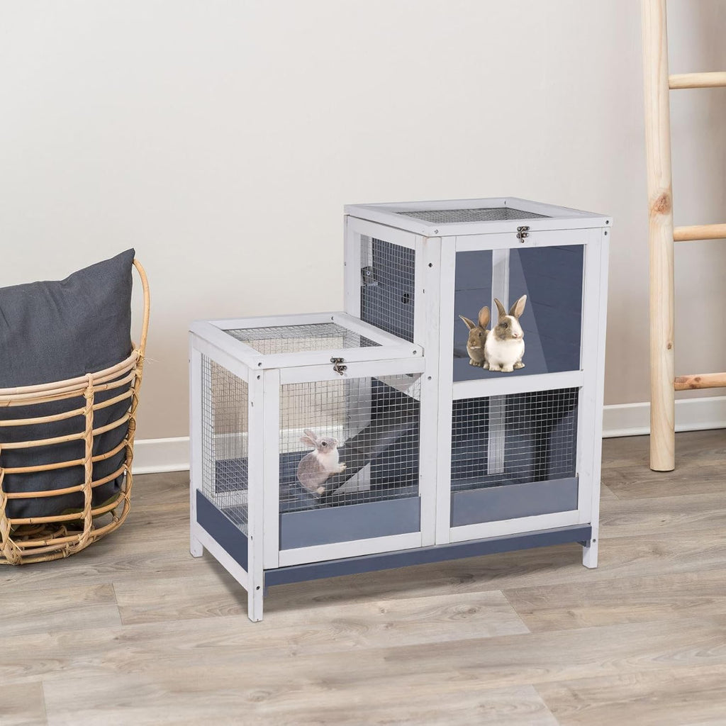 Wooden 2-Story Guinea Pig Cage with Openable Roof and Removable Tray H7665