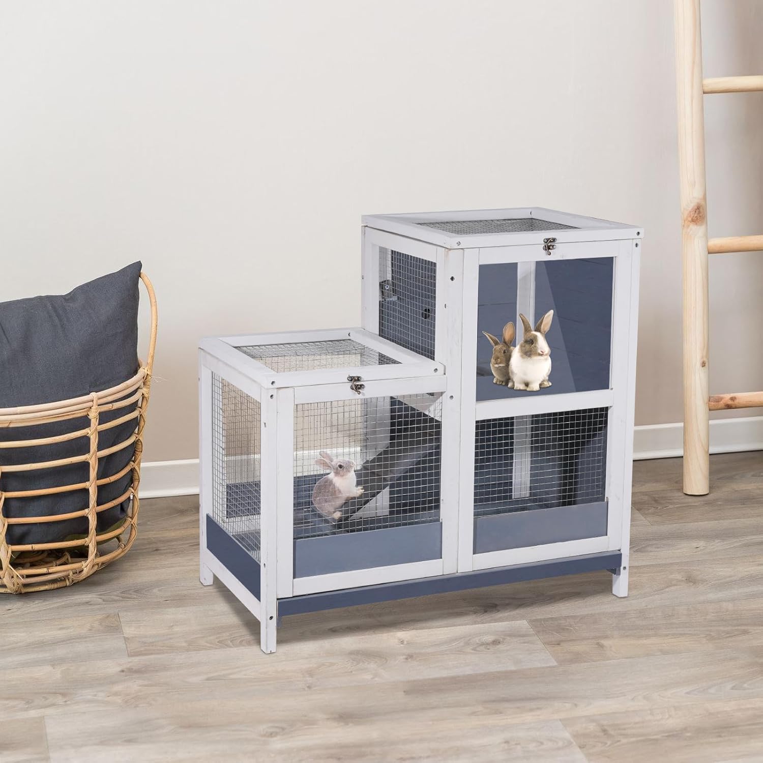 Wooden 2-Story Guinea Pig Cage with Openable Roof and Removable Tray H7665