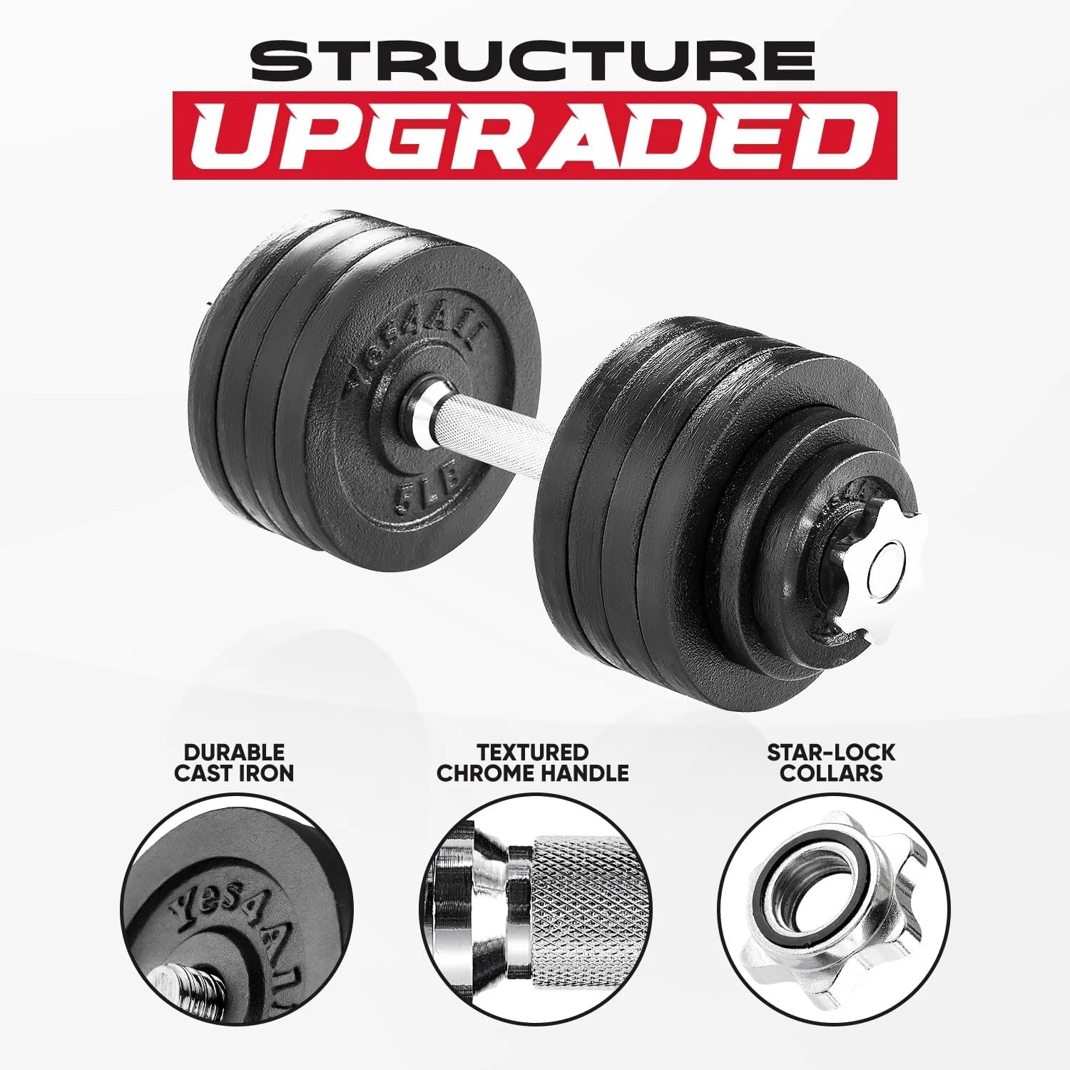 Adjustable Dumbbell Set 105 lbs, Cast Iron Pair for Home Gym Y80878
