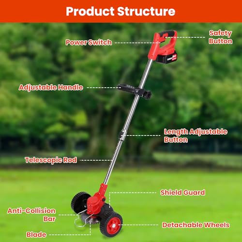 Cordless Grass Trimmer with Wheels, 3-in-1 Lawn Edger S8071