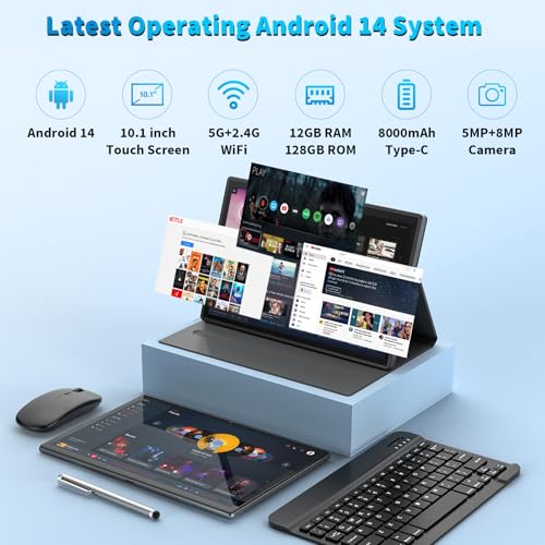 10 inch Android Tablet with Keyboard, 12GB RAM, 128GB Storage A209