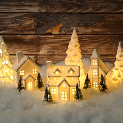Ceramic Christmas Village Houses with LED Lights, Tabletop Decor R583949