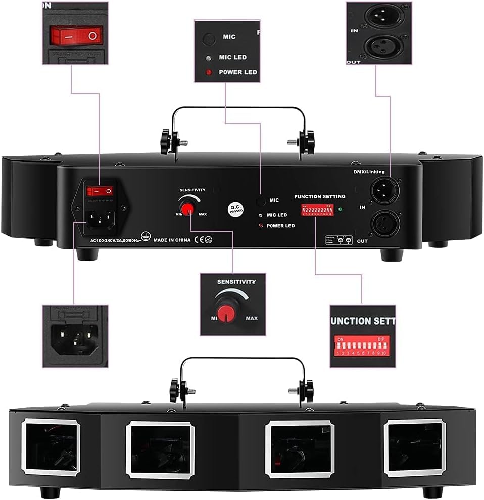 Stage Laser Light, 5 Beam Sound Activated DJ Party Lights with Remote Control P243197
