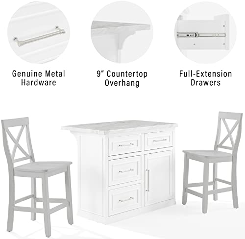 Kitchen Island with Faux Marble Top, White Q277