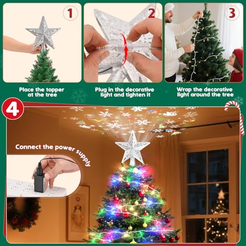 Snowflake Christmas Tree Topper LED Rotating with Projection Slides S187630