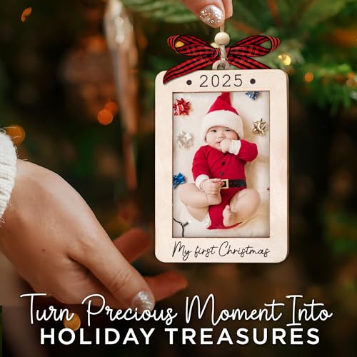 Christmas Ornament Picture Frame - Wooden Landscape Photo Frame for Tree U347