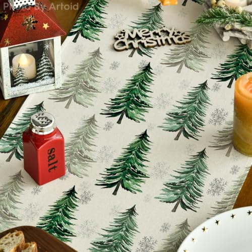 Christmas Table Runner Snowflake Winter Green Kitchen Dining Decor 13x72 Inch H231730