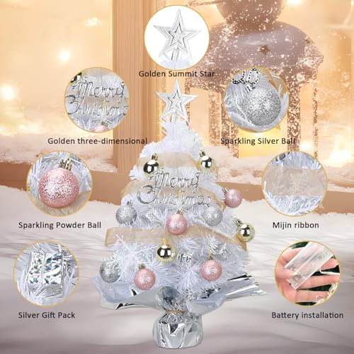 Mini Christmas Tree with 50 LED Lights, 24 Inch Tabletop Prelit Artificial Tree U511