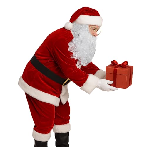 Santa Costume for Men, Christmas Claus Outfit Suit 11Pc L1568
