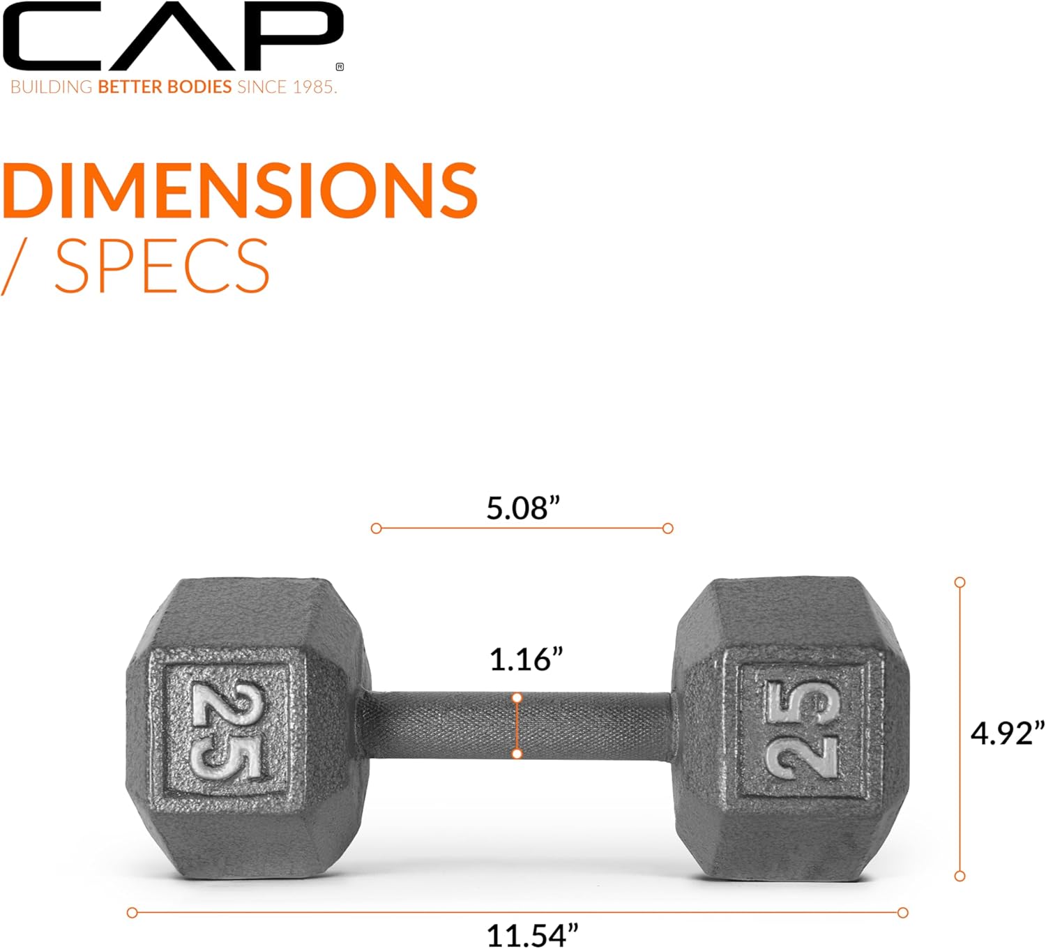 Cast Iron Hex Dumbbell, 25 lb T397