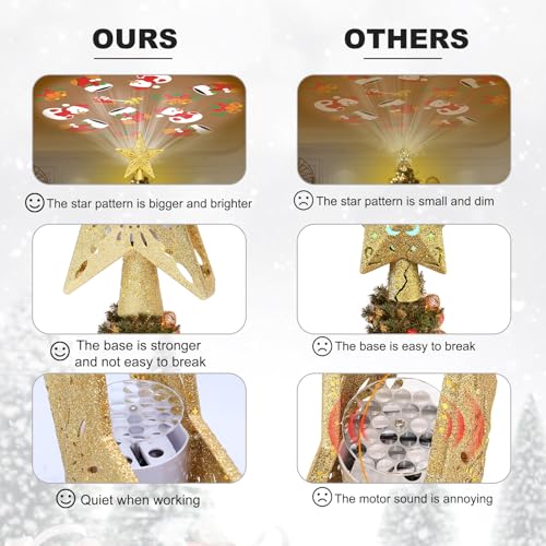 Silver 3D Glitter Christmas Tree Topper with LED Rotating Lights F457326