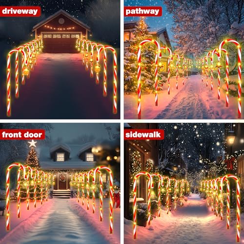 Solar Candy Cane Lights, 12-Piece Outdoor Christmas Pathway Set, 8 Modes L8801