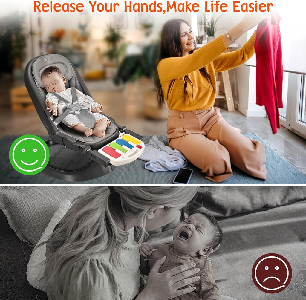 Electric Portable Baby Swing for Newborns with Pedal Piano, 5 Speeds and 3 Recline Positions R476