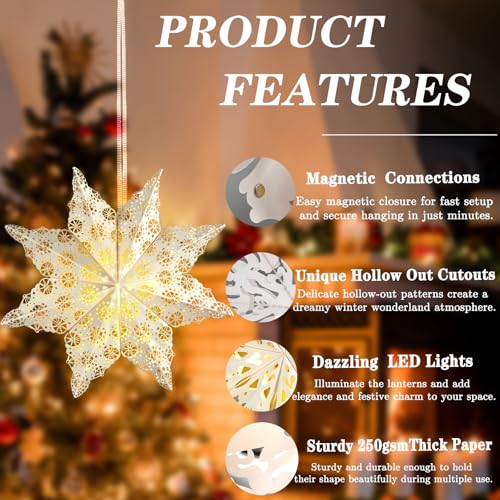 Christmas Paper Snowflake Lanterns with LED Lights for Holiday Party Decor A55544