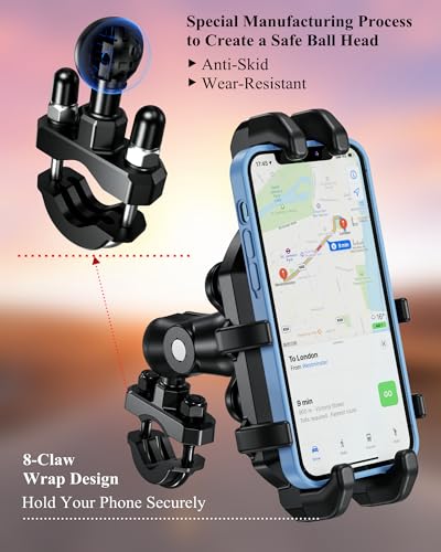 Motorcycle Phone Holder with Vibration Dampener, Anti-Shake Mount for Handlebar Q60385